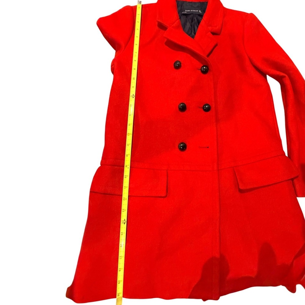 Zara Red Double Breasted Wool Blend Pea Coat Vibrant Winter Jacket | Size M - Picture 12 of 12
